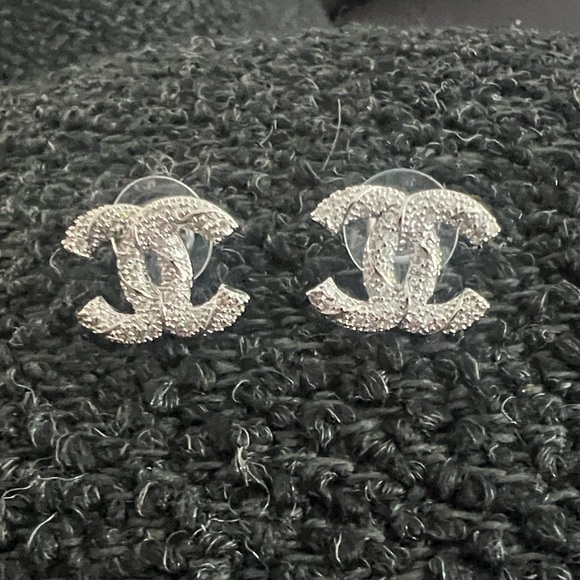 CHANEL Silver Logo Earrings